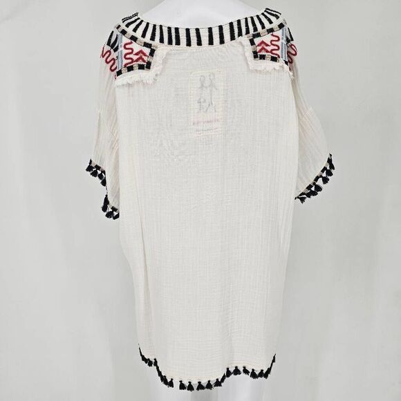 Johnny Was Biya Ramar Peasant Boho Tassel Oversized Top White S - Picture 2 of 10
